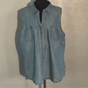 Sonoma Light Blue Denim Sleeveless Collared Button Up Womens Size XL